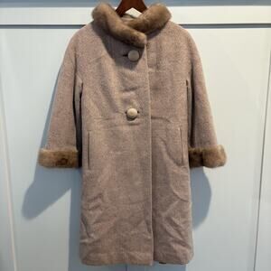Vintage Maurices Albenberg Wool Coat Womens Medium Taupe Fur Collar Cuffs 60s